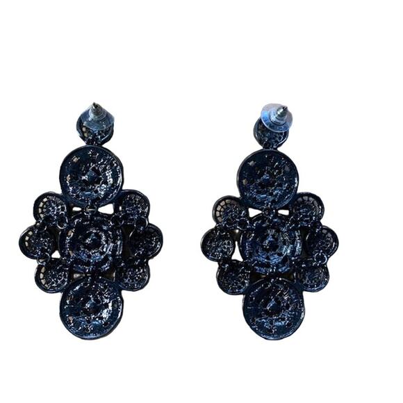 Rhinestone Dangle Dark Grey Earrings | 3" - Picture 2 of 2